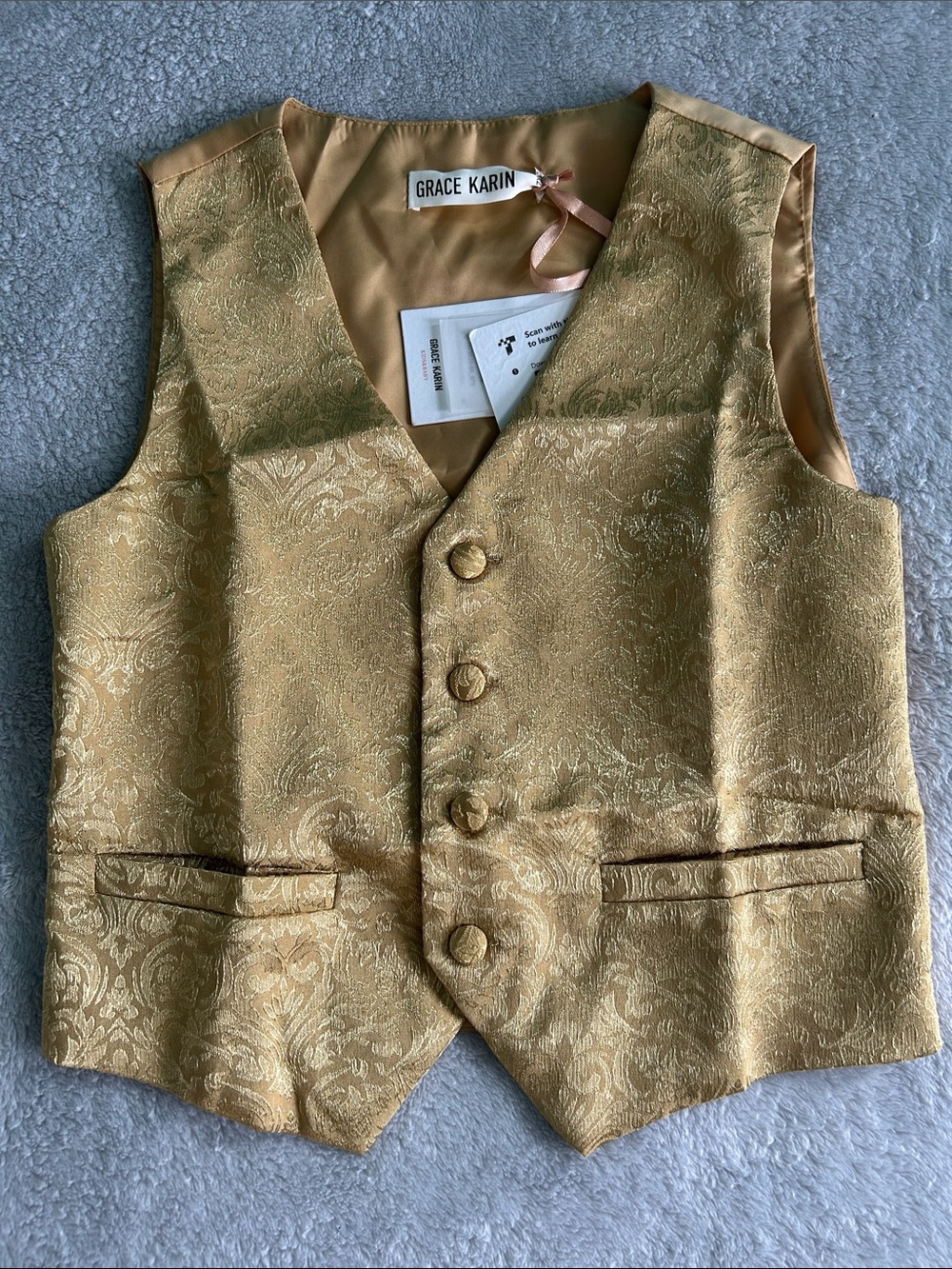 Grace Karin Gold Paisley Formal Tuxedo Vest Kids Vest Size 7Y